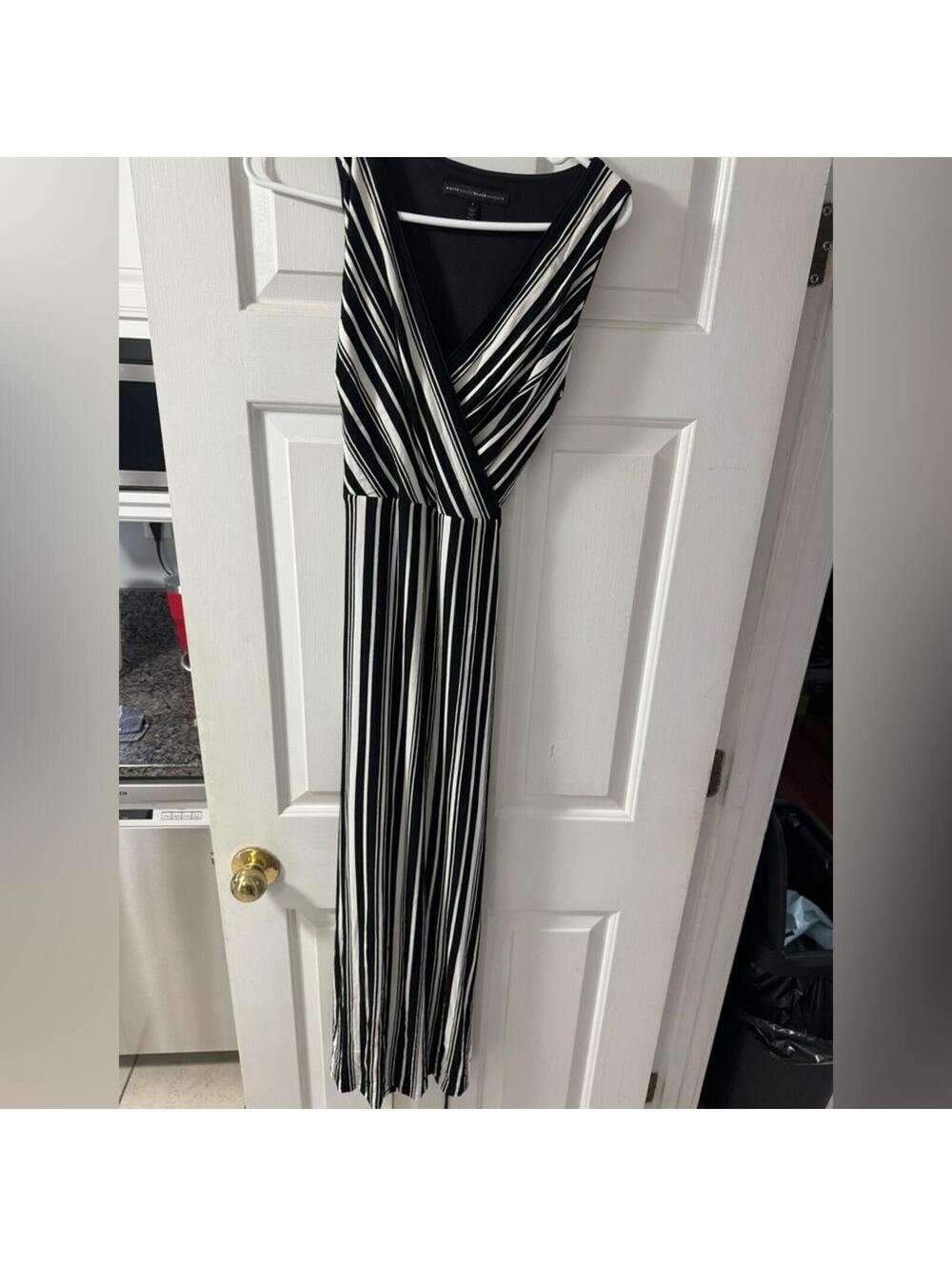 White House Black Market Black and White Striped Sleeveless Jumpsuit